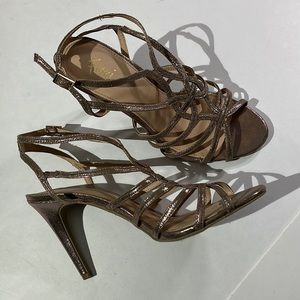Fioni rose gold strappy heels 9.5 vegan shoes glittery sparkle shimmer wedding